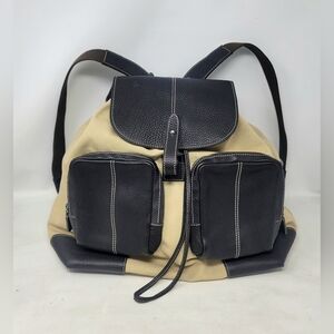 Tod's Brown Leather Canvas Large Backpack Bag Authentic